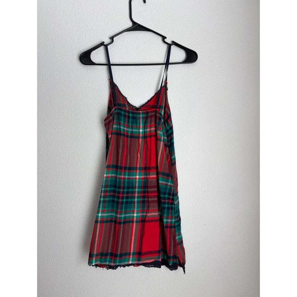 Aerie Plaid Flannel Nightie Red Green Lace Trim Holiday‎ Slip Dress XS